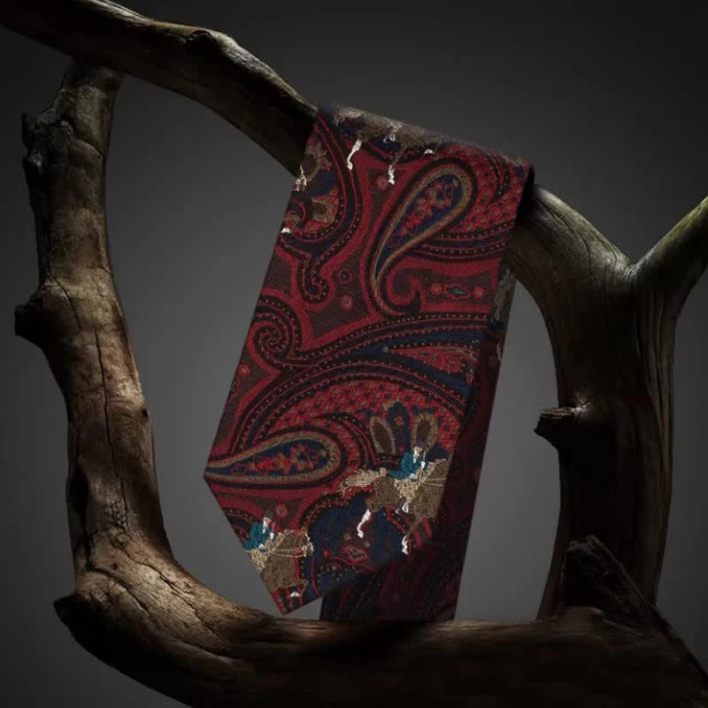 Men's Riding Horse Embroidery Red Paisley Necktie - Image 4
