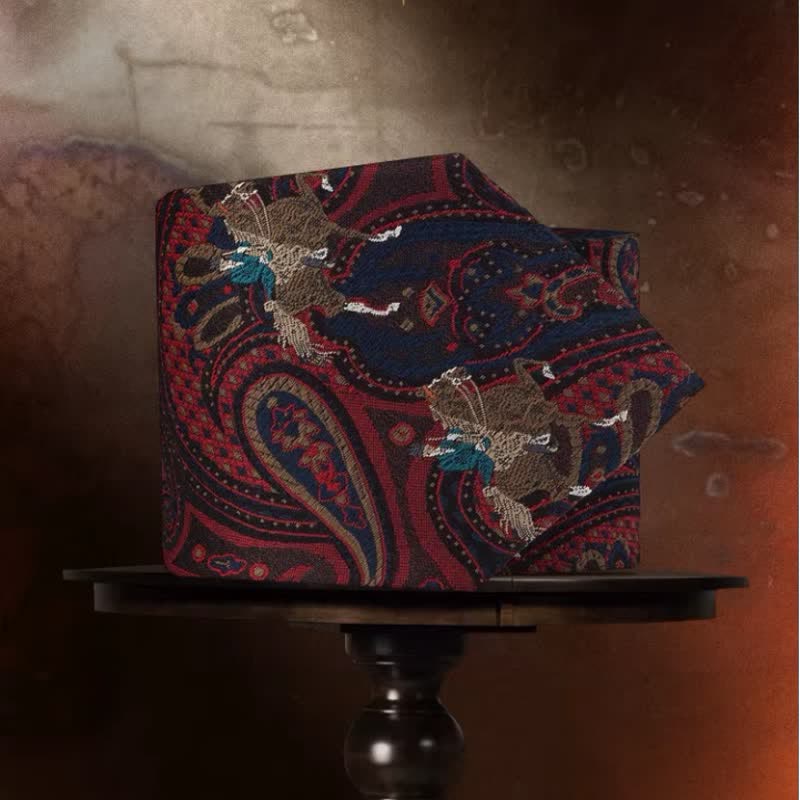 Men's Riding Horse Embroidery Red Paisley Necktie - Image 5