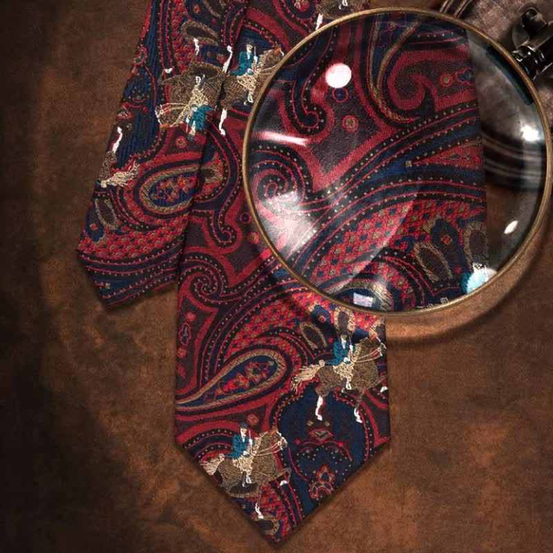 Men's Riding Horse Embroidery Red Paisley Necktie - Image 8