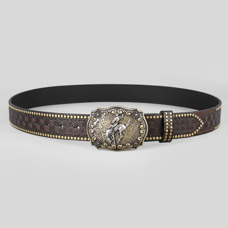 Men's Riding Horse Floral Pattern Leather Belt - Image 2