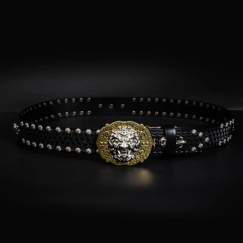 Men's Rock Monster Rivets Studded Leather Belt - Image 8