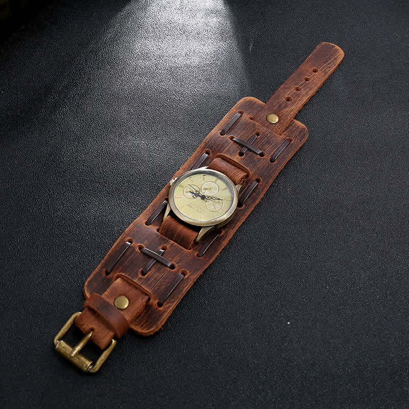 Men's Retro Cool Punk Weave Cuff Leather Watch - Image 15