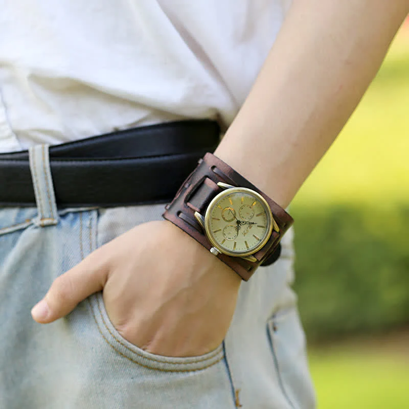 Men's Retro Cool Punk Weave Cuff Leather Watch - Image 2
