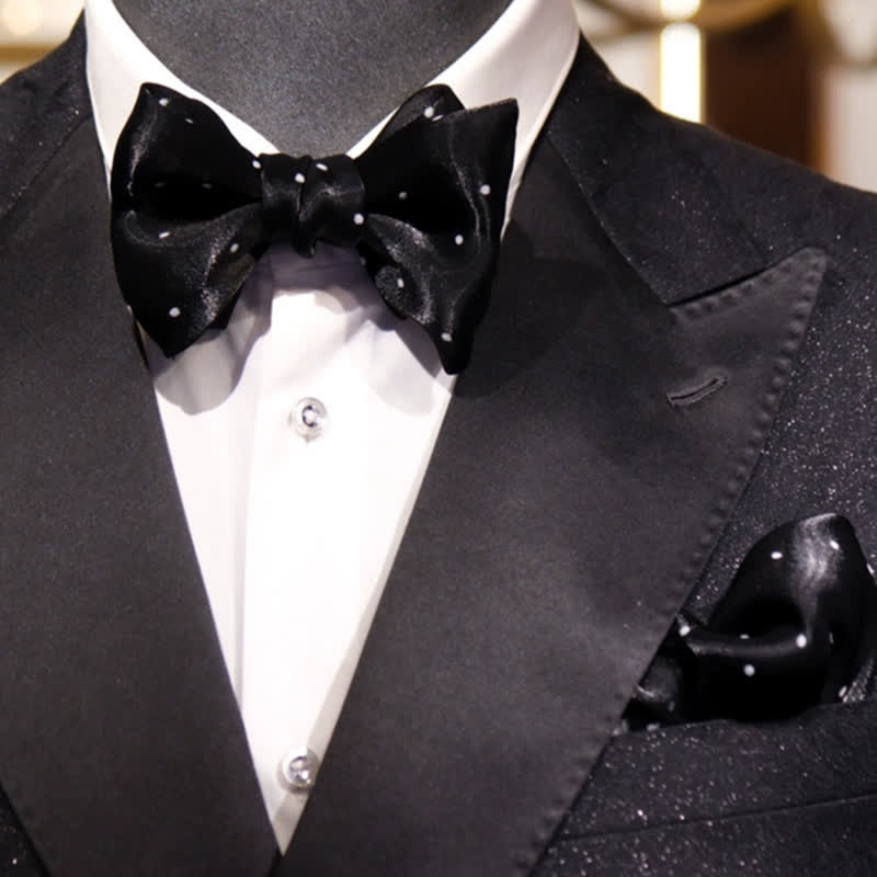 Men's Romantic Black & White Polka Dots Bow Tie - Image 3