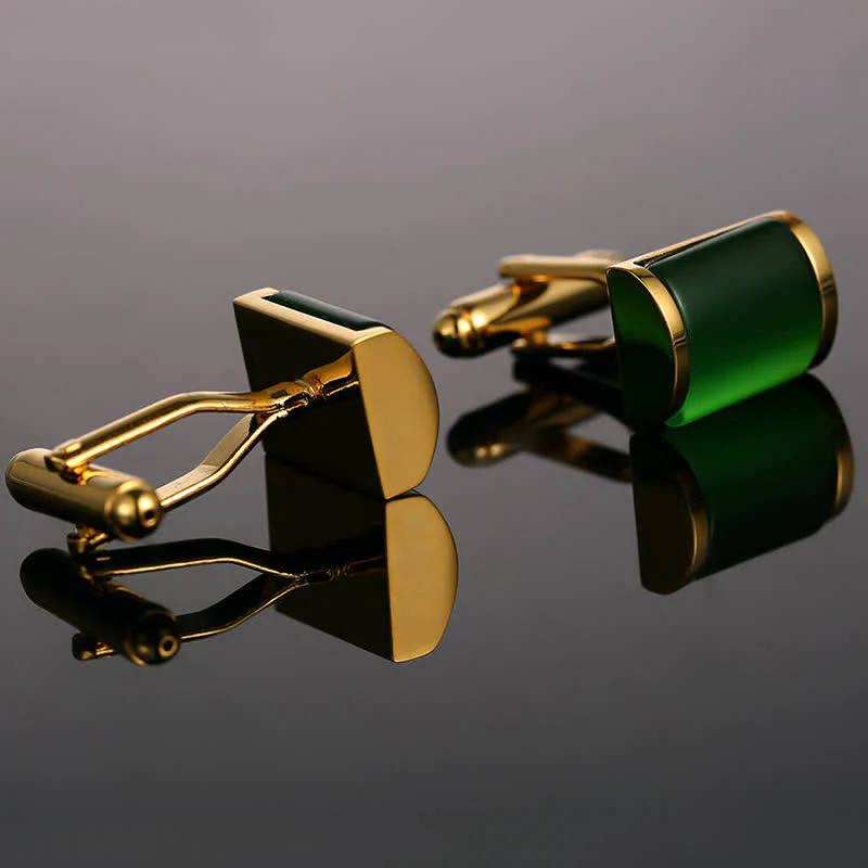 Men's Romantic Emerald Opal Gold Shirt Cufflinks - Image 3