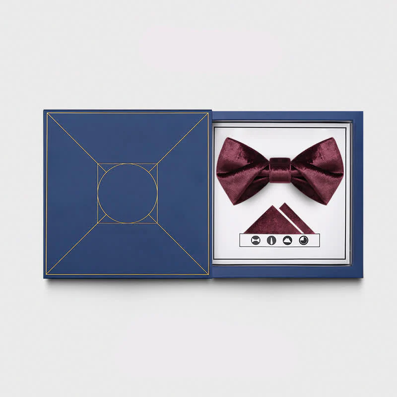 Men's Romantic Velvet Burgundy Handkerchief Bow Tie - Image 11