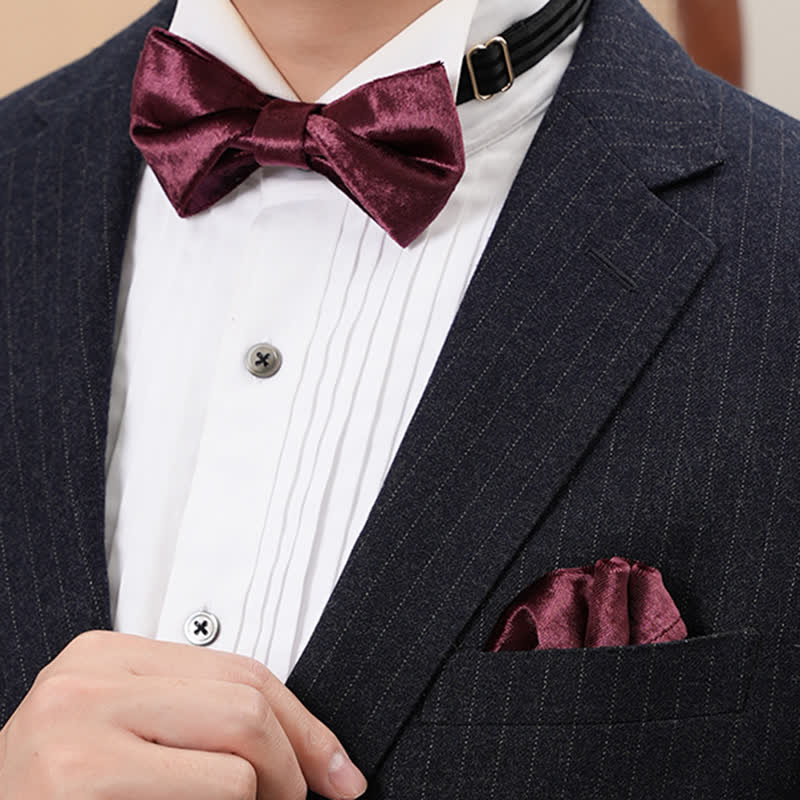Men's Romantic Velvet Burgundy Handkerchief Bow Tie - Image 14