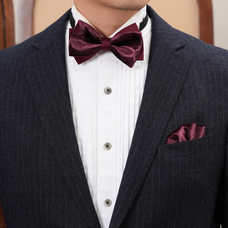 Men's Romantic Velvet Burgundy Handkerchief Bow Tie - Image 6