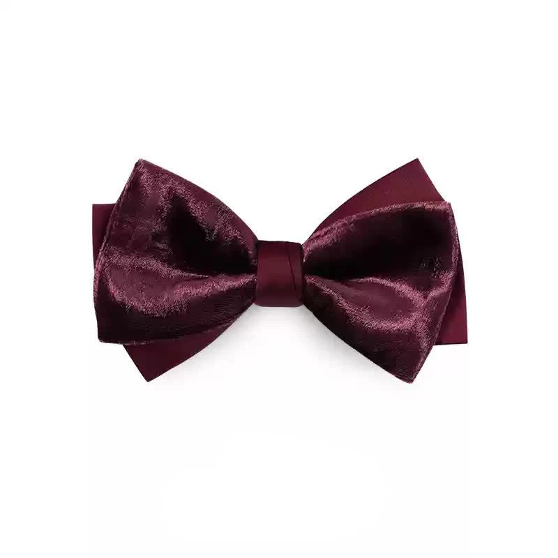 Men's Romantic Velvet Burgundy Handkerchief Bow Tie - Image 9