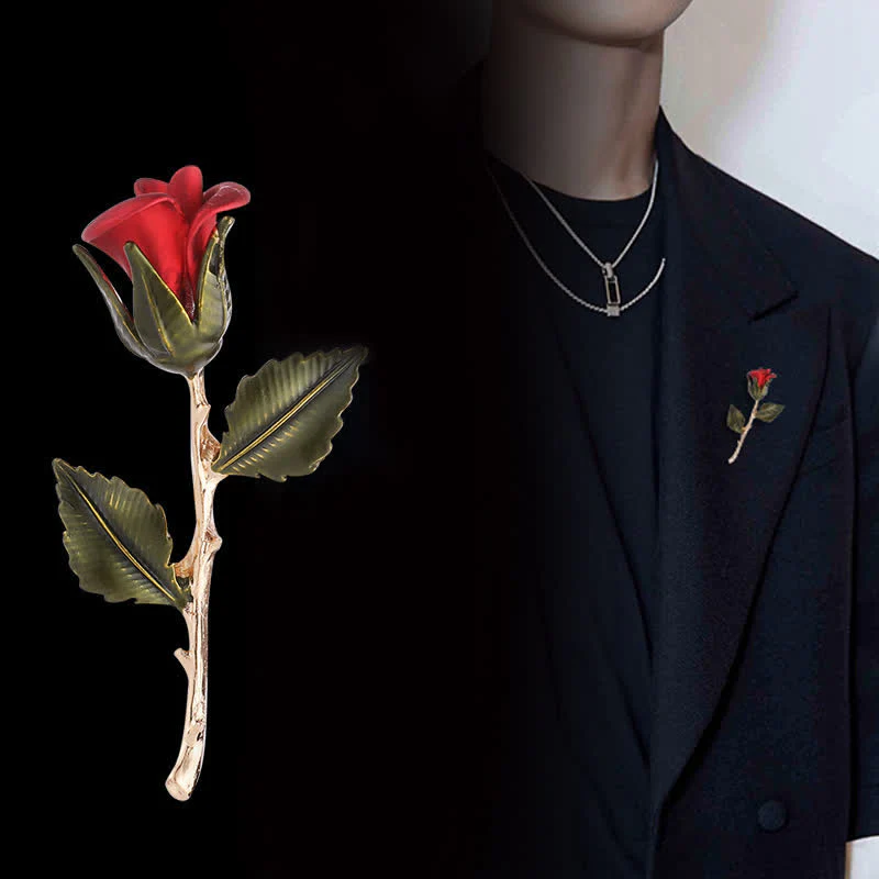 Men's Romantic Gold Rose Brooch - Image 2