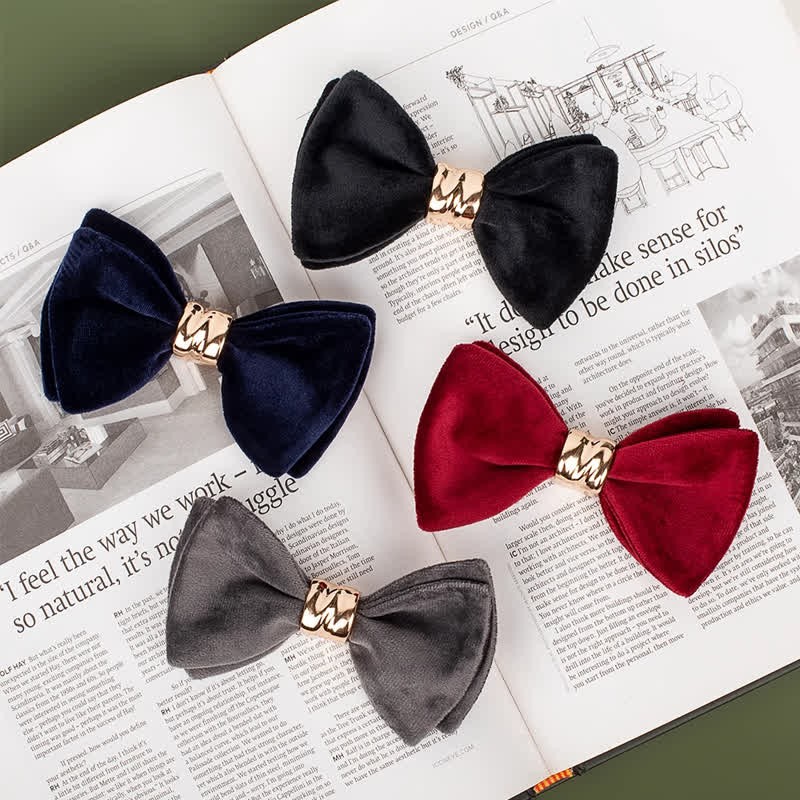 Men's Rose-gold Metal Velvet Butterfly Style Bow Tie - Image 2