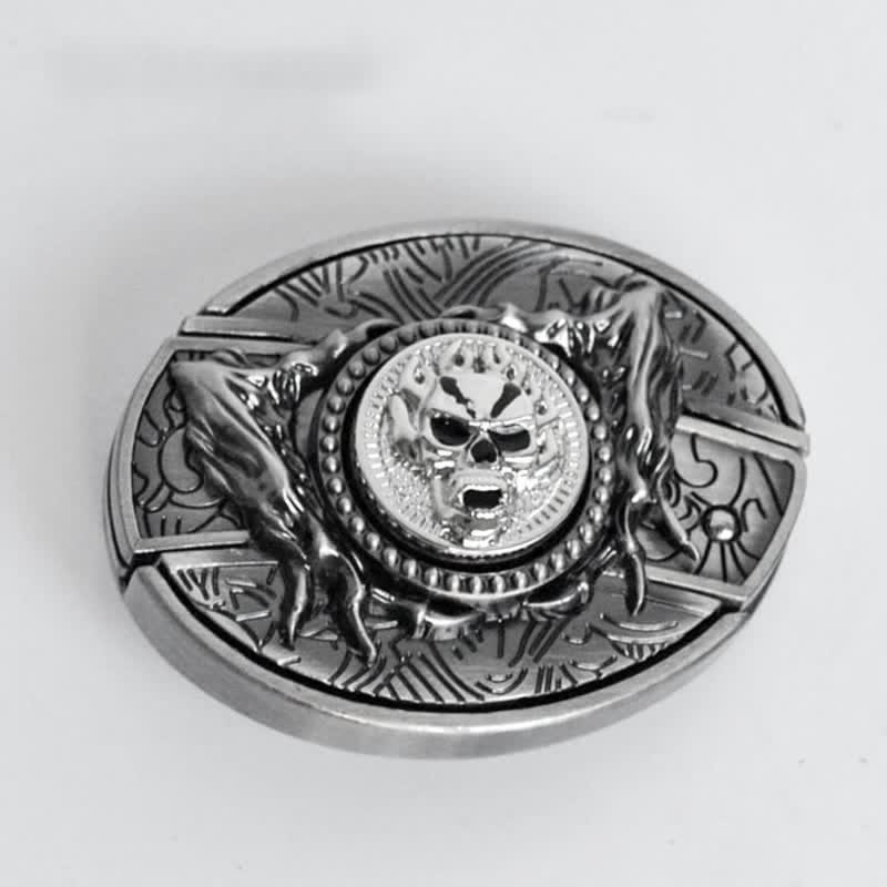Men's Rotating Skull Leather Belt With Folding Knife - Image 5