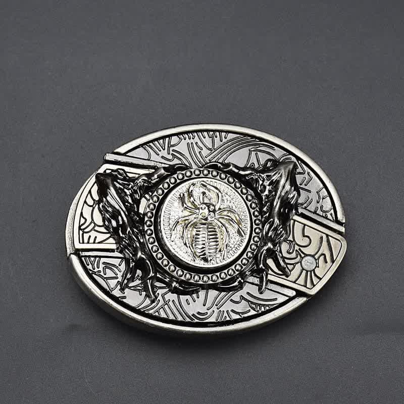 Men's Rotating Spider Leather Belt With Folding Knife - Image 2