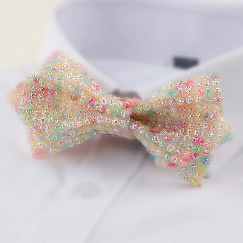 Men's Round Shape Double Layered Pointed Rhinestone Bow Tie - Image 11