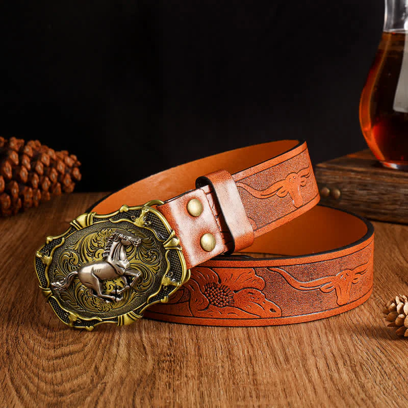 Men's Running Horse Geometric Buckle Leather Belt - Image 3