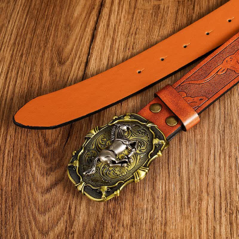 Men's Running Horse Geometric Buckle Leather Belt - Image 4