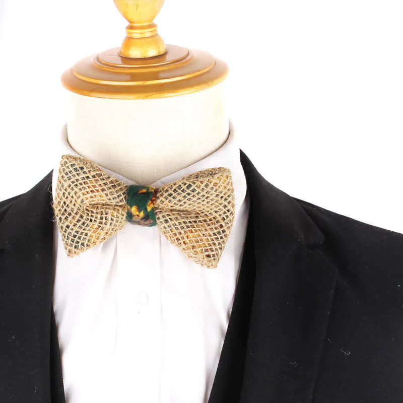 Men's Rustic Cotton Linen Patchwork Bow Tie - Image 2