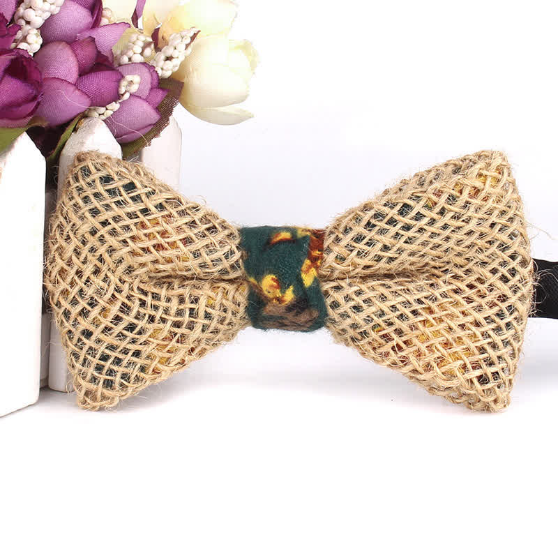 Men's Rustic Cotton Linen Patchwork Bow Tie - Image 3