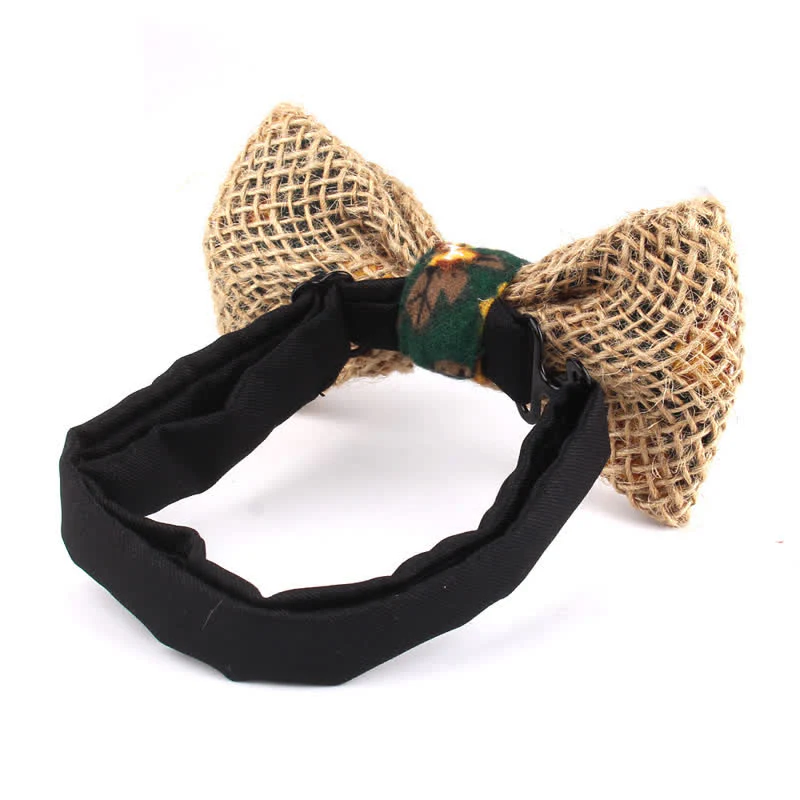 Men's Rustic Cotton Linen Patchwork Bow Tie - Image 4