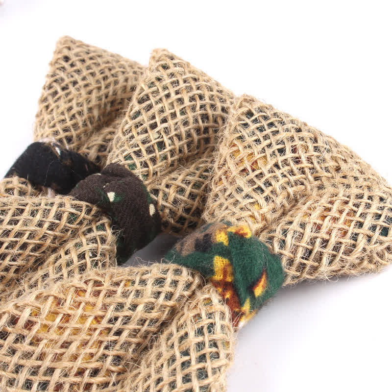 Men's Rustic Cotton Linen Patchwork Bow Tie - Image 6