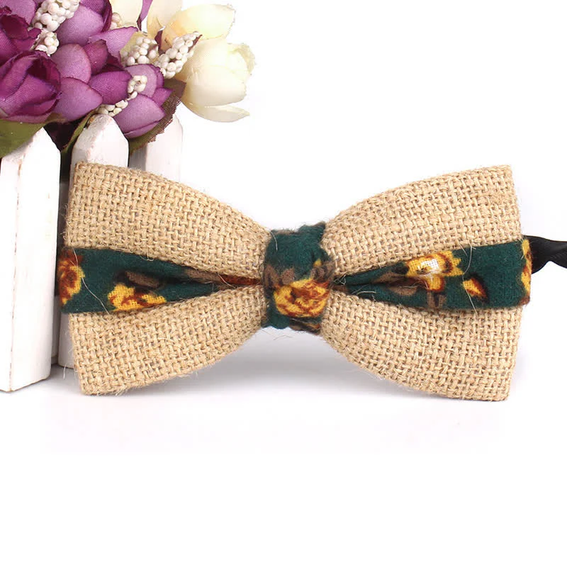 Men's Rustic Cotton Linen Patchwork Bow Tie - Image 8