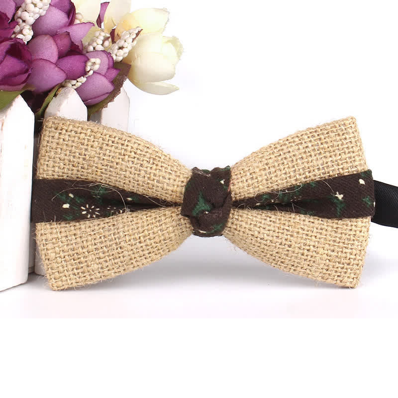 Men's Rustic Cotton Linen Patchwork Bow Tie - Image 9