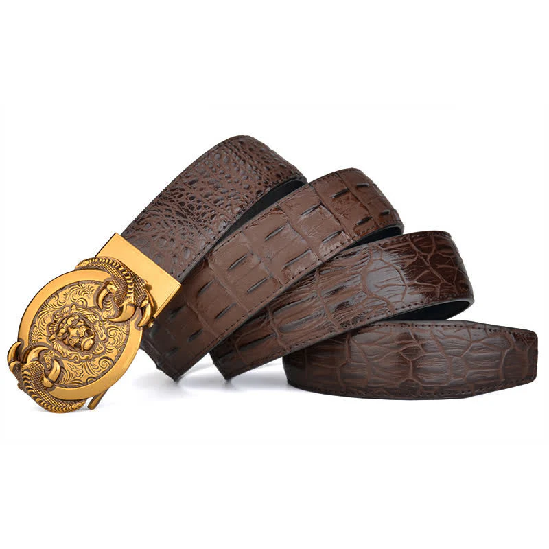 Men's Savage Lion Crocodile Pattern Automatic Leather Belt - Image 2