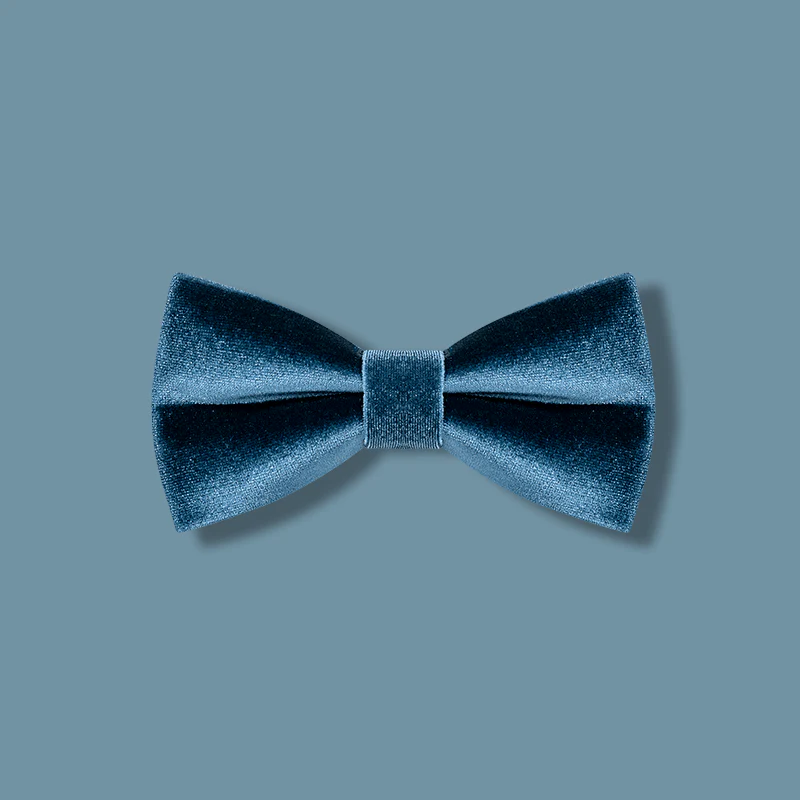 Men's Sax Blue Solid Color Velvet Bow Tie - Image 2