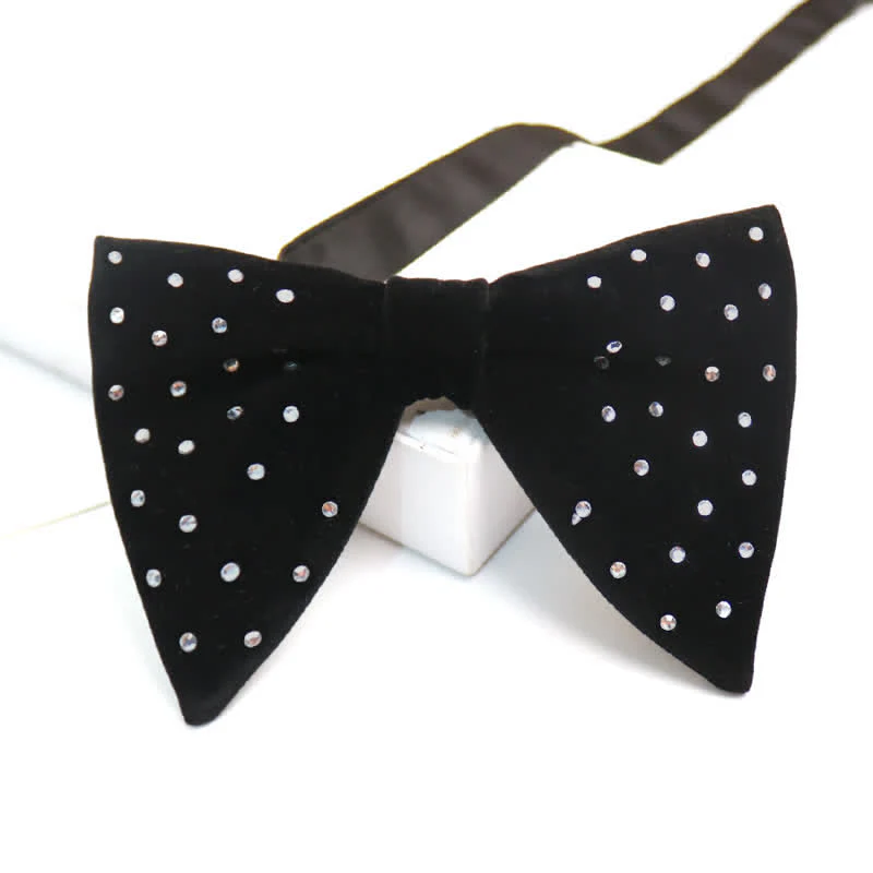 Men's Scattered Rhinestone Velvet Oversized Pointed Bow Tie - Image 3