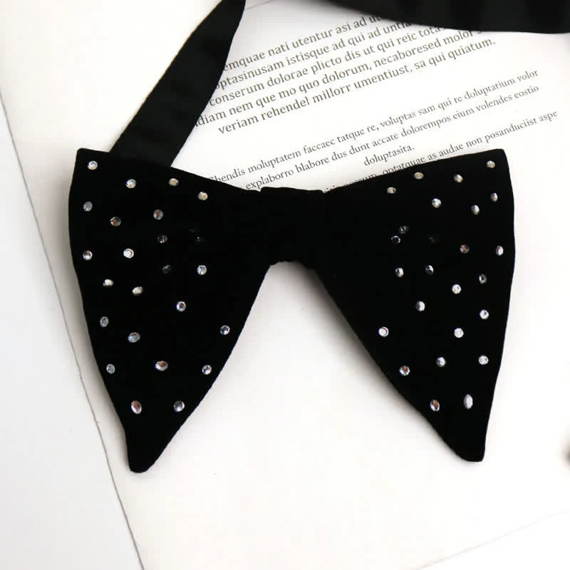 Men's Scattered Rhinestone Velvet Oversized Pointed Bow Tie - Image 4