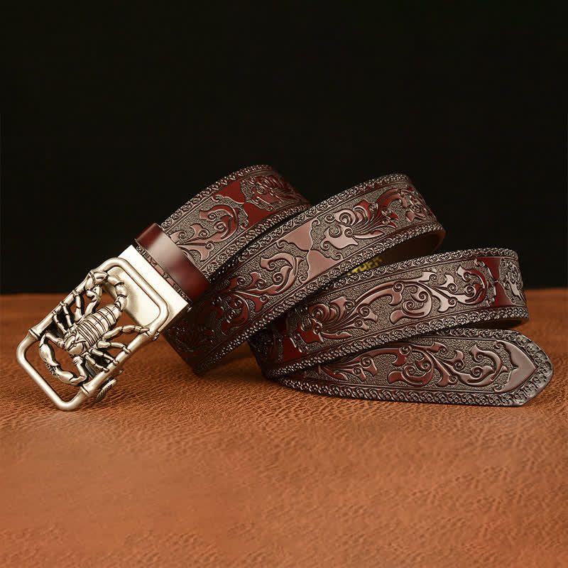 Men's Scorpion Embossed Engraved Leather Belt - Image 19