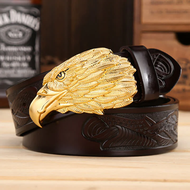 Men's Sharp Eyes 3D Vulture Head Eagle Buckle Leather Belt - Image 10