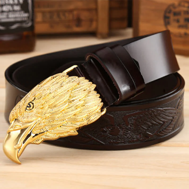 Men's Sharp Eyes 3D Vulture Head Eagle Buckle Leather Belt - Image 11