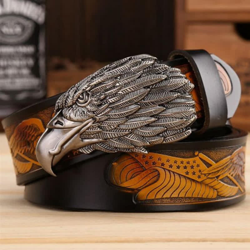 Men's Sharp Eyes 3D Vulture Head Eagle Buckle Leather Belt - Image 12