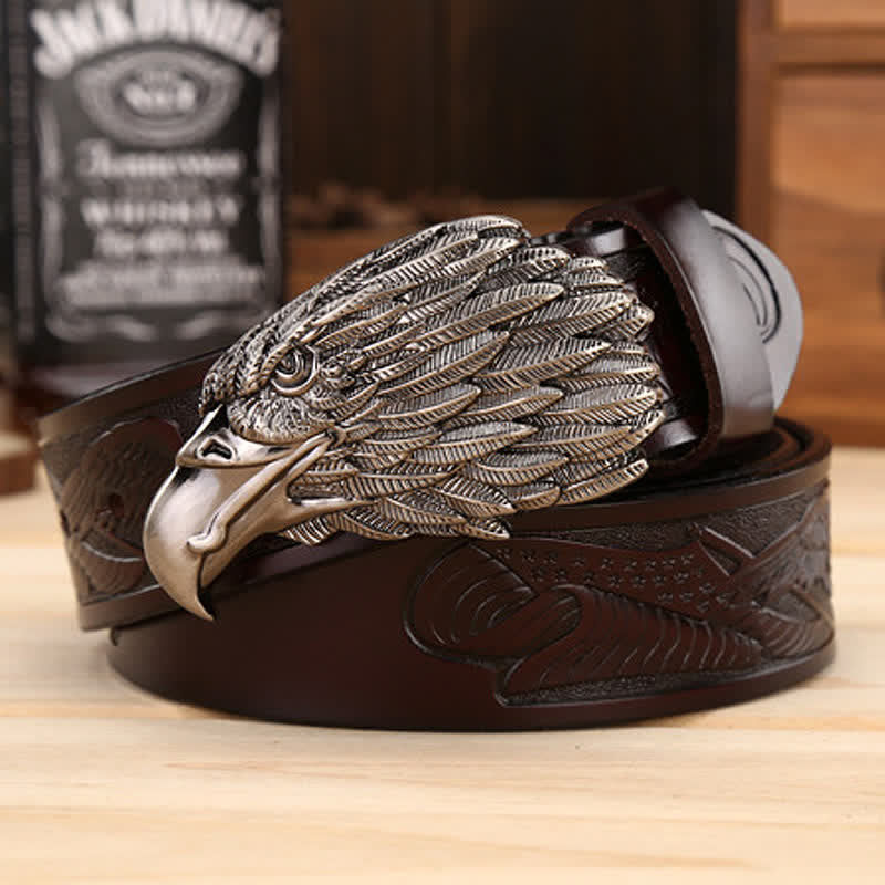 Men's Sharp Eyes 3D Vulture Head Eagle Buckle Leather Belt - Image 14