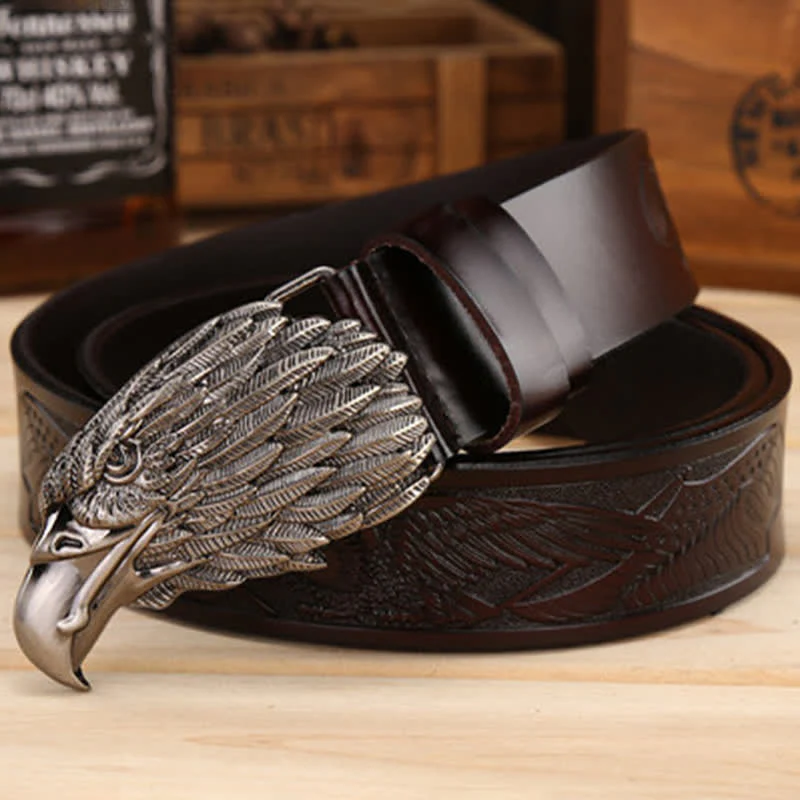 Men's Sharp Eyes 3D Vulture Head Eagle Buckle Leather Belt - Image 15