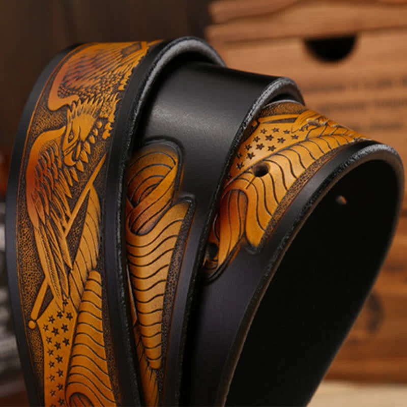 Men's Sharp Eyes 3D Vulture Head Eagle Buckle Leather Belt - Image 3