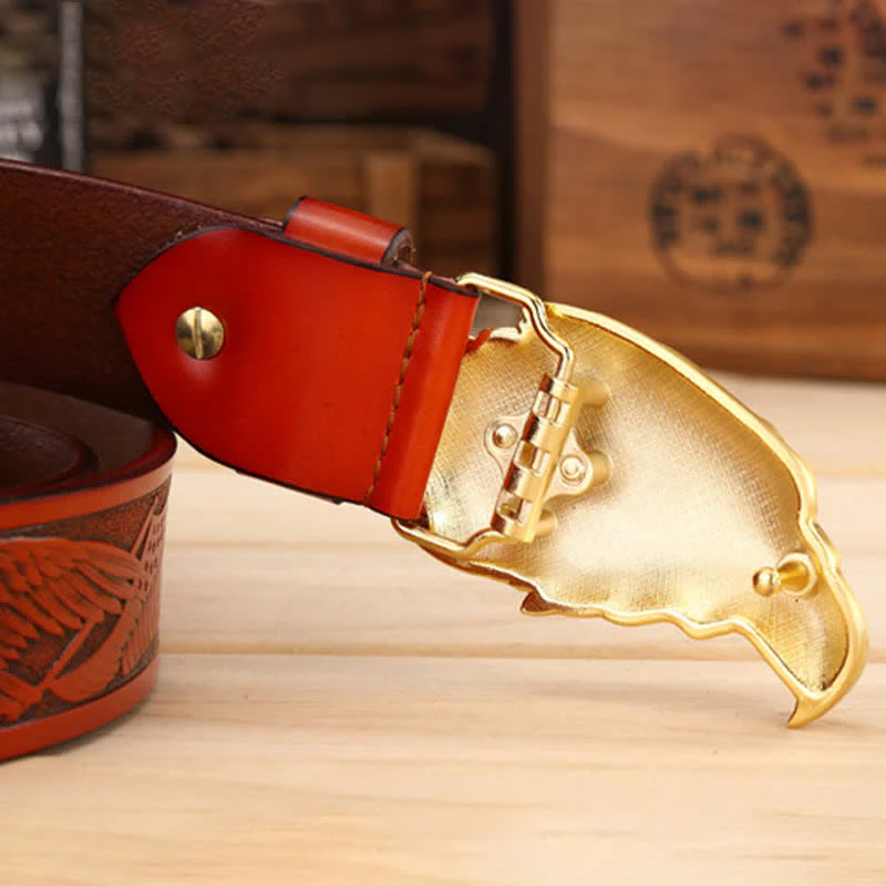 Men's Sharp Eyes 3D Vulture Head Eagle Buckle Leather Belt - Image 4