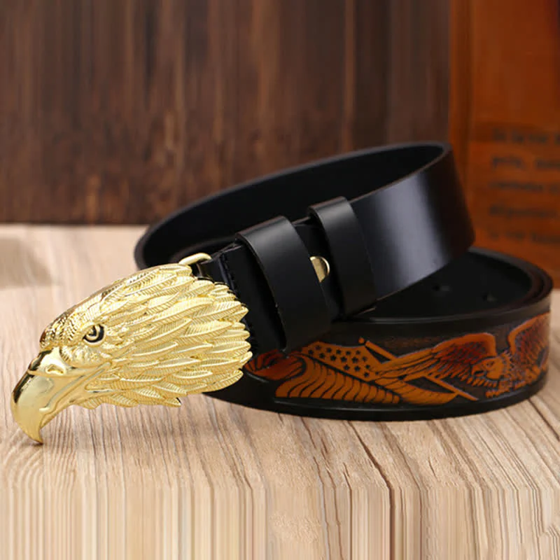 Men's Sharp Eyes 3D Vulture Head Eagle Buckle Leather Belt - Image 9