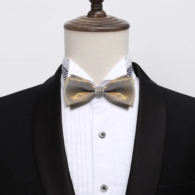Men's Shining Gray Double Layered Bow Tie - Image 2