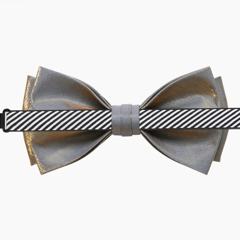 Men's Shining Gray Double Layered Bow Tie - Image 6
