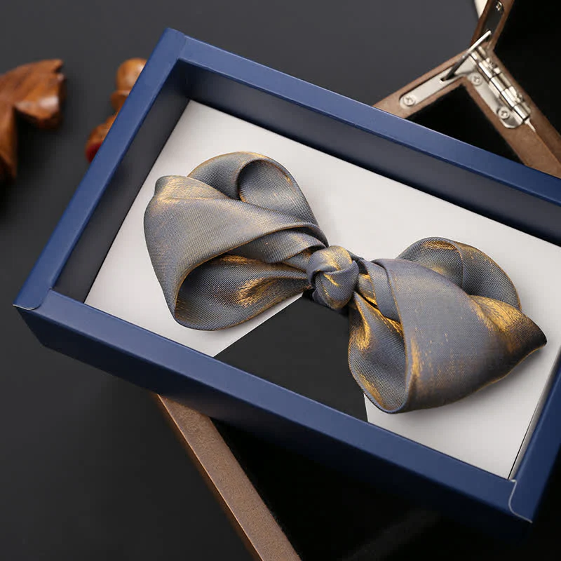 Men's Shining Gray Unique Folded Shape Bow Tie - Image 3