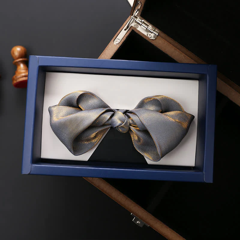 Men's Shining Gray Unique Folded Shape Bow Tie - Image 4