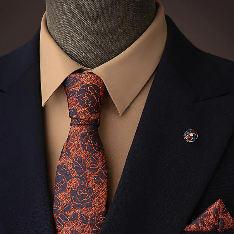 Men's Shining SandyBrown & Black Rose Necktie