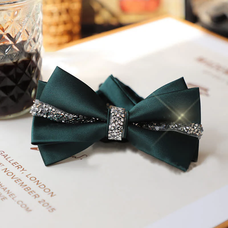 Men's Shining Rhinestone Satin Bow Tie Pocket Square Set - Image 10