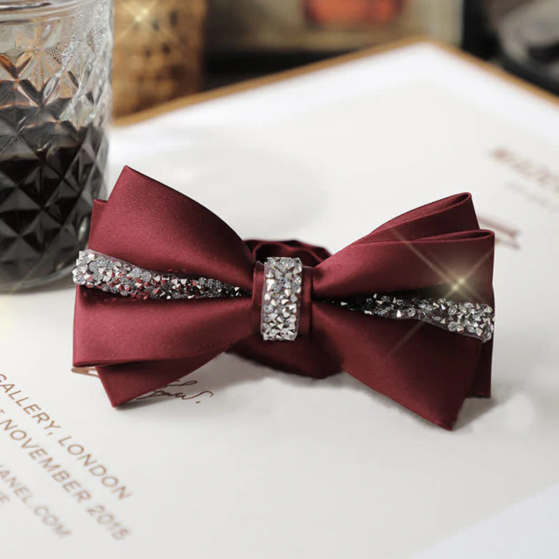Men's Shining Rhinestone Satin Bow Tie Pocket Square Set - Image 12