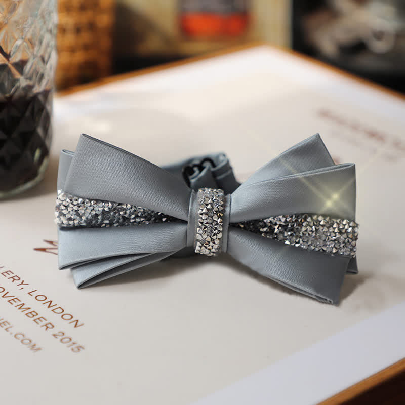 Men's Shining Rhinestone Satin Bow Tie Pocket Square Set - Image 14