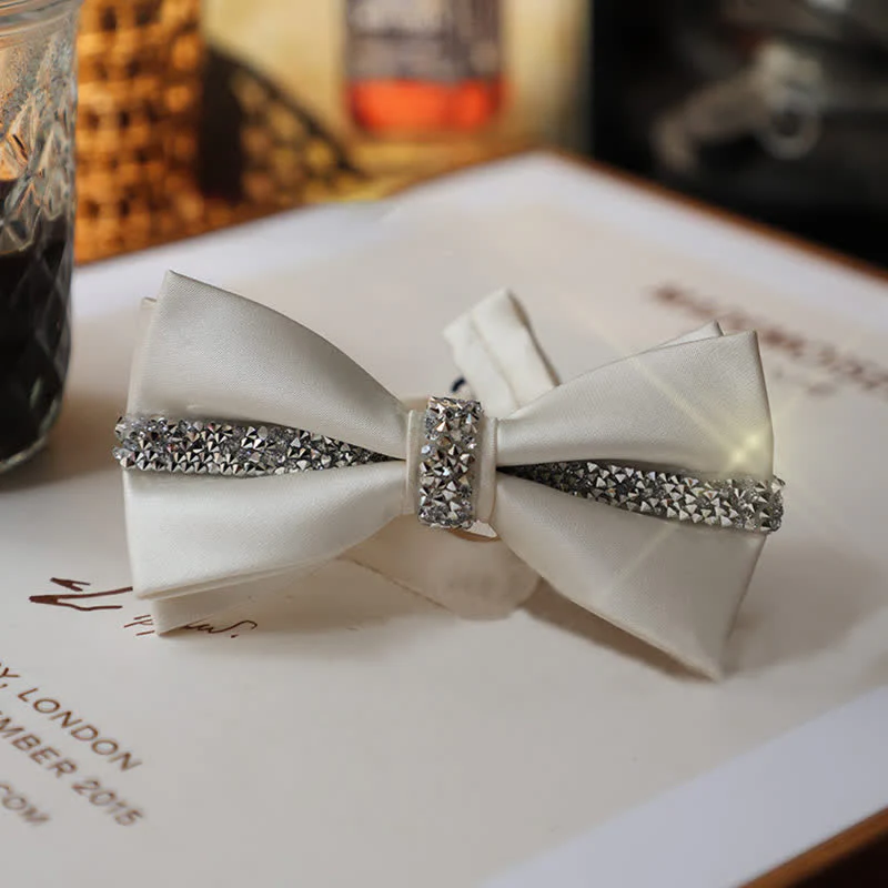 Men's Shining Rhinestone Satin Bow Tie Pocket Square Set - Image 16
