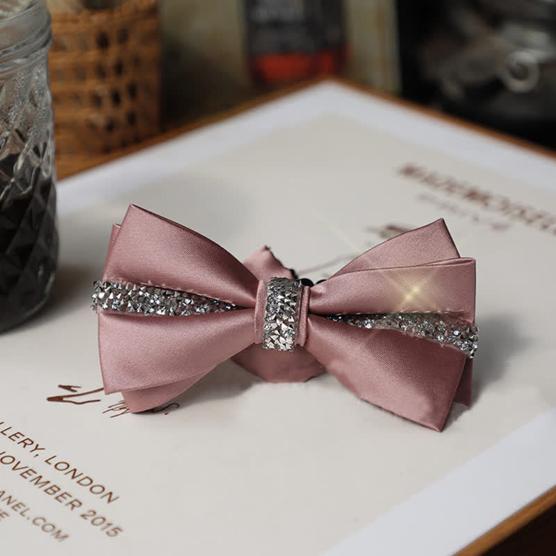 Men's Shining Rhinestone Satin Bow Tie Pocket Square Set - Image 18
