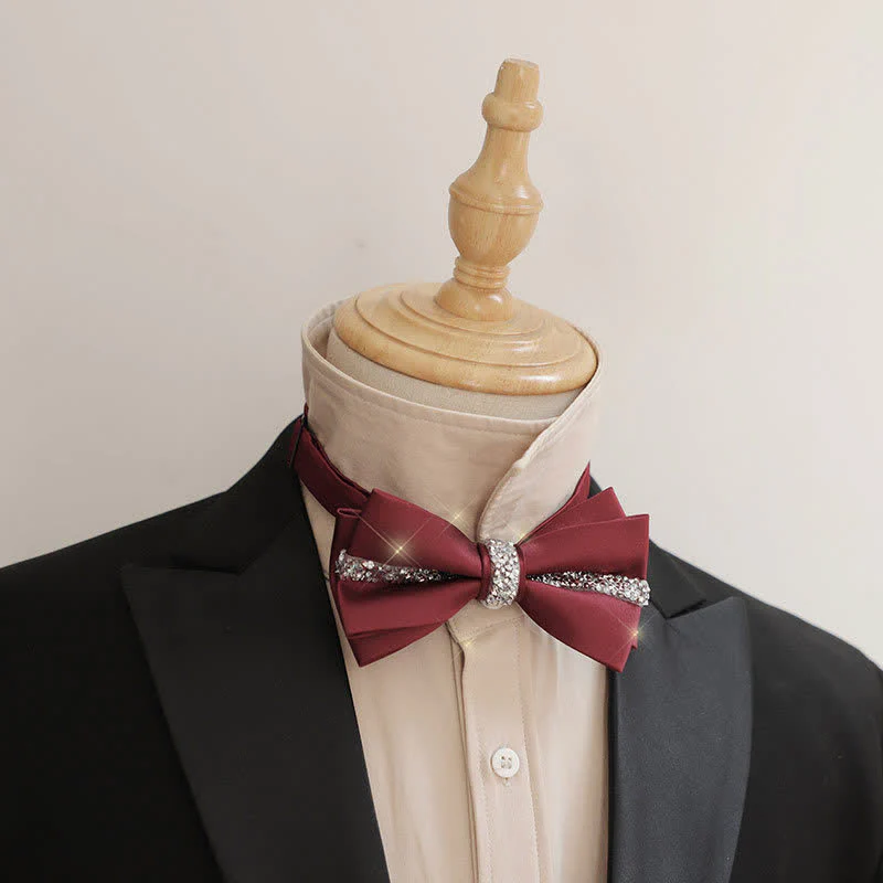 Men's Shining Rhinestone Satin Bow Tie Pocket Square Set - Image 2